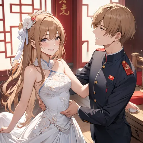  The woman who is a member of the Chinese Communist Party wears a Chinese bridal dress with beautiful bright brown Yuki Asuna, and they have a wedding pledge of absolute loyalty and love to a great Chinese Communist Party executive man and love each other、...