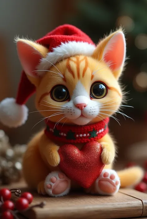 Create a realistic Christmas cat plush, a unique creation that conveys love and tenderness, that is available for sale.