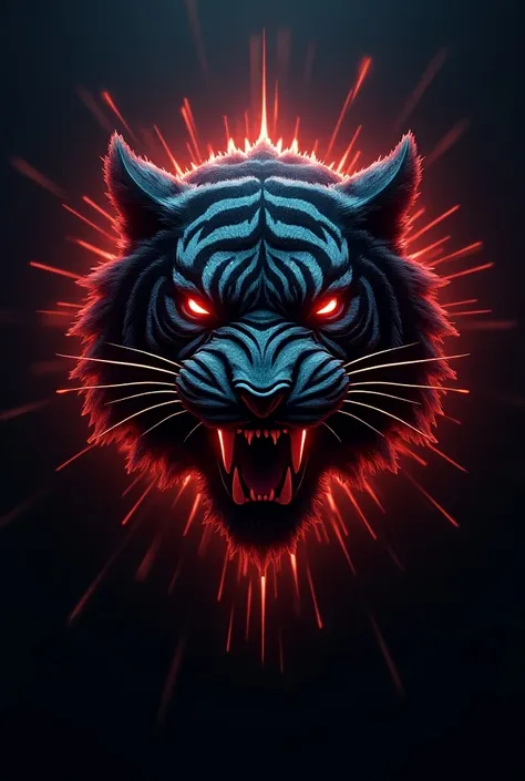 Design a vivid 3D logo: a scary tiger head ceacook, with charming light. Place “SINGO PUTRO PAMUNGKAS” in bold white in the middle, radiating intensity, Convey power and excitement in dynamic visuals.