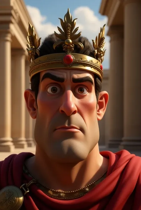 Julius Caesar with his crown, Realistic Pixar way 