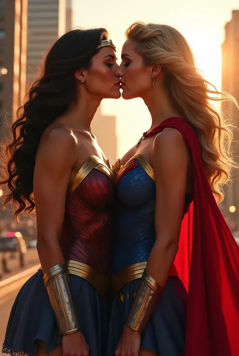 Wonder Woman Kissing Super Girl