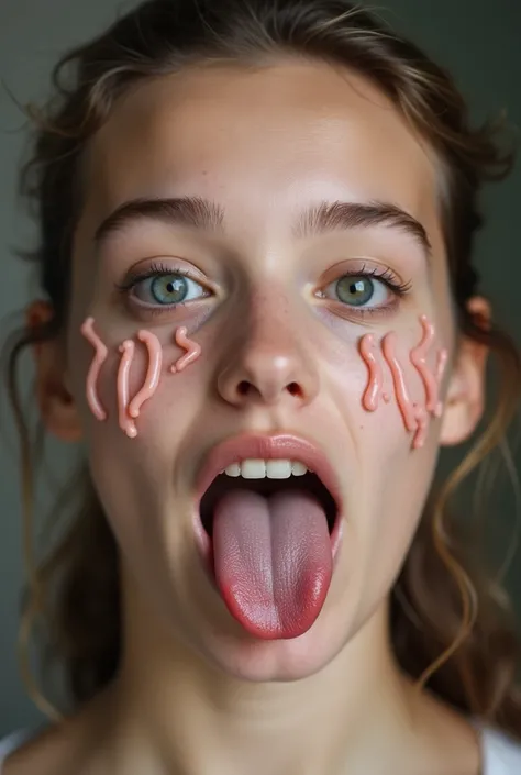 A girl with sperm on her face and tongue out