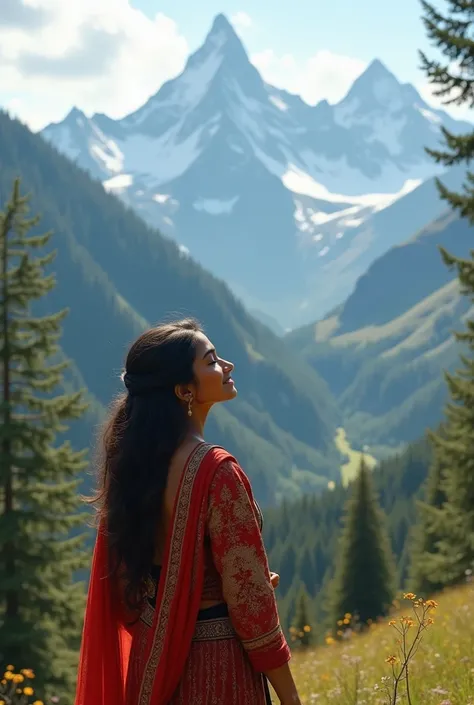 Absolute real image of  beautiful pretty gorgeous Indian young college girl enjoying the beauty of mountain 