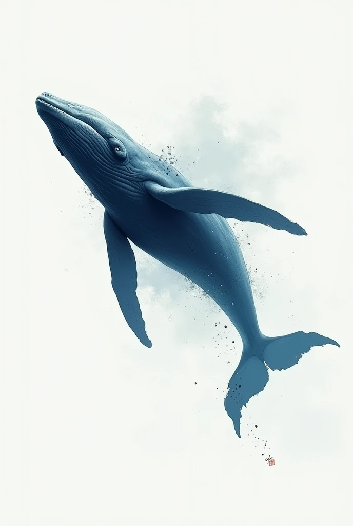 blue whale and from body to tail is calligraphy strokes