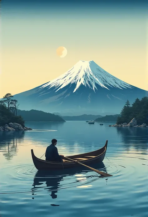 ukiyoe painting　Katsushika Hokusai　Rowboat  Mare　Mt fuji 