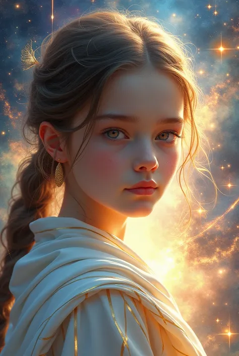 (masterpiece, Best Quality, Best Quality,  official art,  beautiful and aesthetic :1.2), ( 1 girl), Extremely detailed eyes, ( fractal art:1.3), colorful, Highest detail, ( perfect face), shiny skin,  high resolution on down, ( white cloak golden line :1.2...