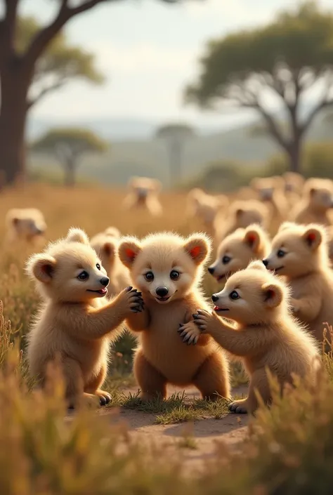 Little and cute beige cubs in full screen and there are a lot of them. in Africa 