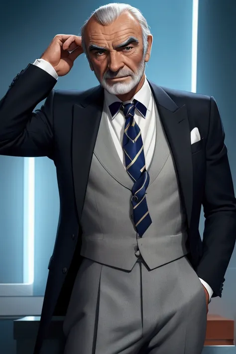 Sean Connery is in suit and tie. His cock out