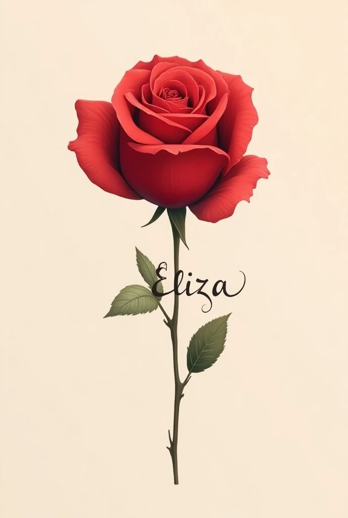 a red rose with the word elaiza as stem written in ink as the stem in the middle is displayed on a plain, smooth background, a picture, minimalism, trending on unsplash, flower, beautiful iphone wallpaper