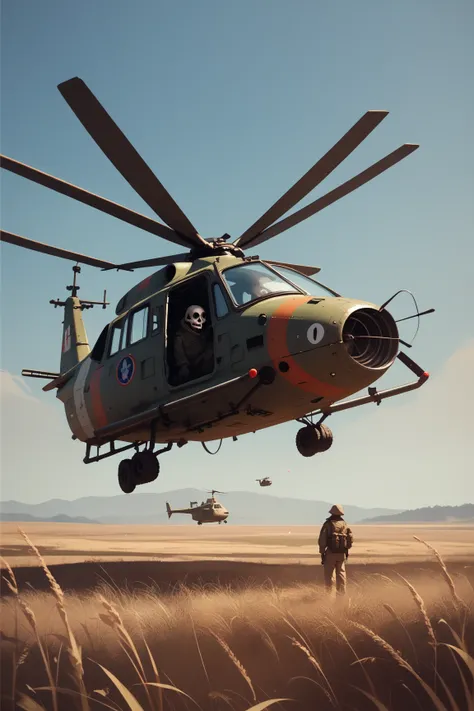 Mobile Task Force from the SCP Foundation deploying from a military helicopter into a big field to re-contain SCP-049, high detailed, 8k, unreal, high resolution