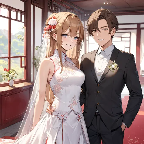  The woman who is a member of the Chinese Communist Party wears a Chinese bridal dress with beautiful bright brown Yuki Asuna, and they have a wedding pledge of absolute loyalty and love to a great Chinese Communist Party executive man and love each other、...