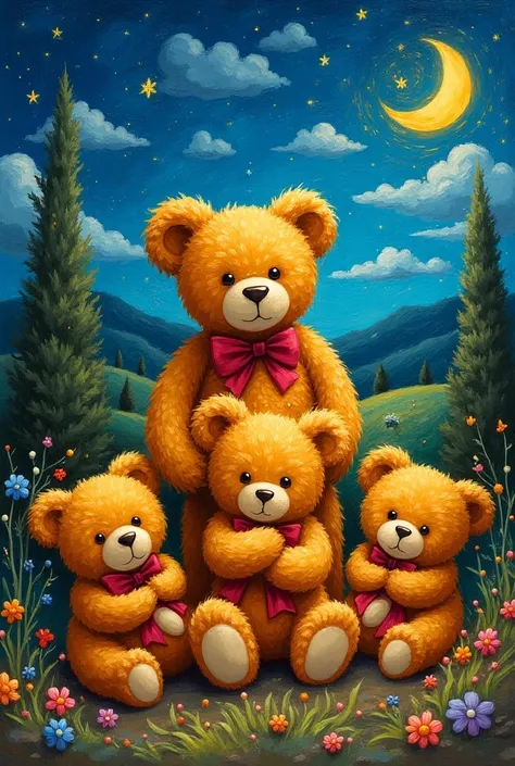 Make cuddly bears art with traces of Van Goghs paintings!