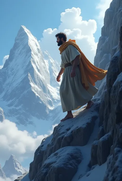 Moses climbing mount ,  with a serious and determined expression ,  representing the ascent to the top, 3d animation, disney pixar