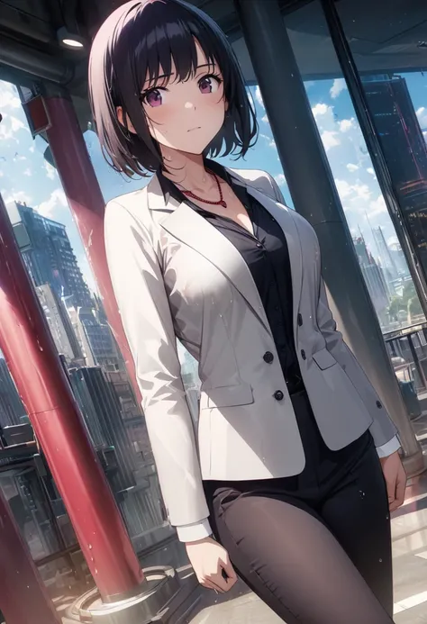 Beautiful girl 、Age 30、Best Quality、Ultra-precision、Detailed drawing、Office District、 acrobatic leap for the camera、Sharpness、 business suit 、Angle pointing the butt at the customer、slender slacks、Close to the body、Beautiful big boobs、 bob cut、Vivid colors...