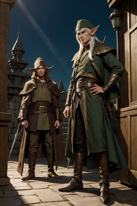 old Elven duelist, old elf, shady look, con man, duelist clothes