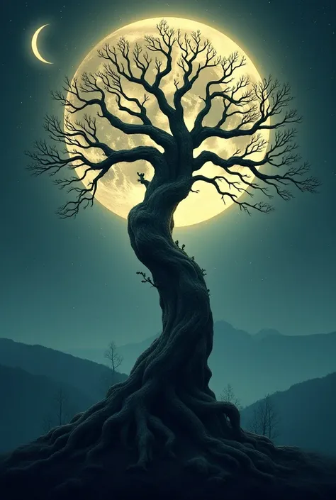 tree of life with moon tattoo design 
