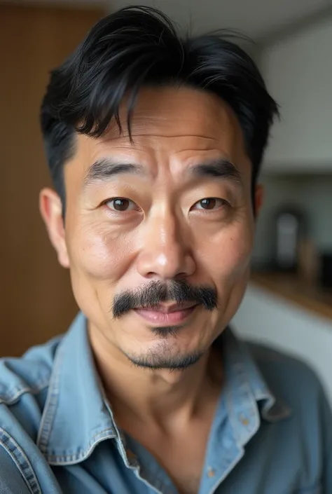 arafed man with a mustache and a shirt on taking a selfie, a picture by Kanbun Master, reddit, shin hanga, 4 0 years old man, 2 , (38 years old), 2 , 3 , 2 , 3 , south korean male