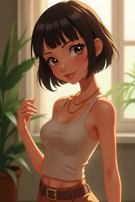 Beautiful girl with short hair , dora la esploradora, Bob Cut, waifu pose cute, detaild lips, bid body