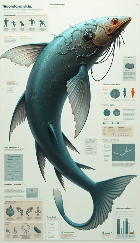 Future evolution hybrid animal, in infographic data, unusual fish