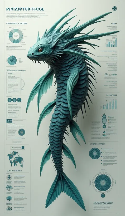 Future evolution hybrid animal, in infographic data, unusual fish