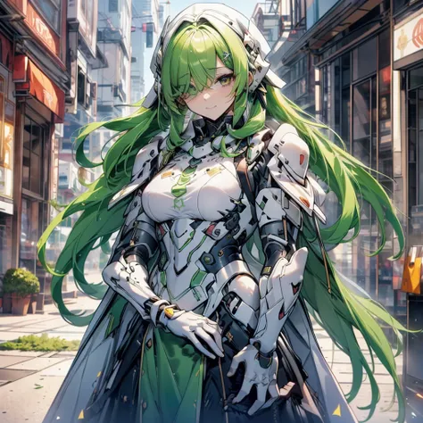 {{{{{hair over one eye}}}}}, Side of the body , {{{Bangs hide one eye }}}, {{{ long pastel green twin tails }}}, Eyes without highlights, Best Quality,  highly detailed face， straight hair, {{{ spread out on both sides.}}}, {{{{{bangs それ cover one eye}}}}}...