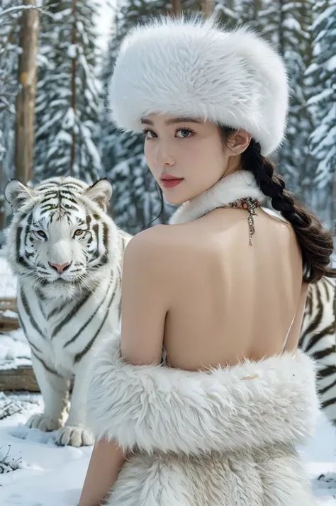 (((best quality))),(((ultra detailed))),(((masterpiece))),illustration,1 girl,white hat,a white tiger