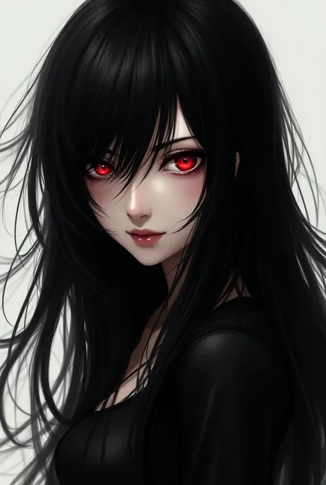  high resolution on down,  shortcuts, Black Hair, Red eyes, masterpiece,  high definition model, Best Quality,  yandere