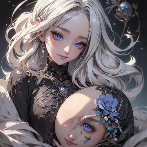 absurd,anime,detailed and beautiful eyes,(artstyle),（ドレス:1.5）,silver　hair,(a girl:1.5),(small breasts:1.2),dark fantasy,(look aw...