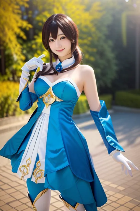 photo-realistic quality、 japanese model standing wearing clothes and gloves,   cosplay, anime girl  cosplay,  cosplay photo, ani...