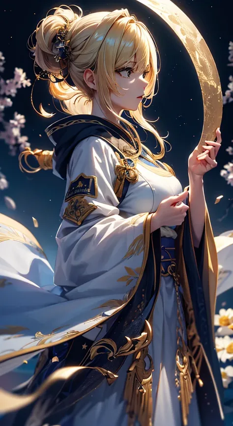 masterpiece,                 High image quality          , 4K, Beautiful design,           silhouette       ，blonde， 非常に詳細な夜のStarry Sky,，          wonderful, delicate details,            Extremely Knowledgeable Woman                    , Highly detailed so...