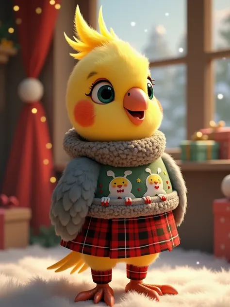 /imagine-furry prompt:anthro female cockatiel xmas clothes chritmas, disney pixar animation