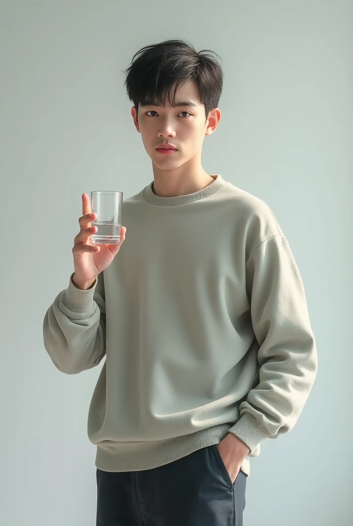 The model is weA 25 year old boy is standing with a glass full of water in his hand1920*1080