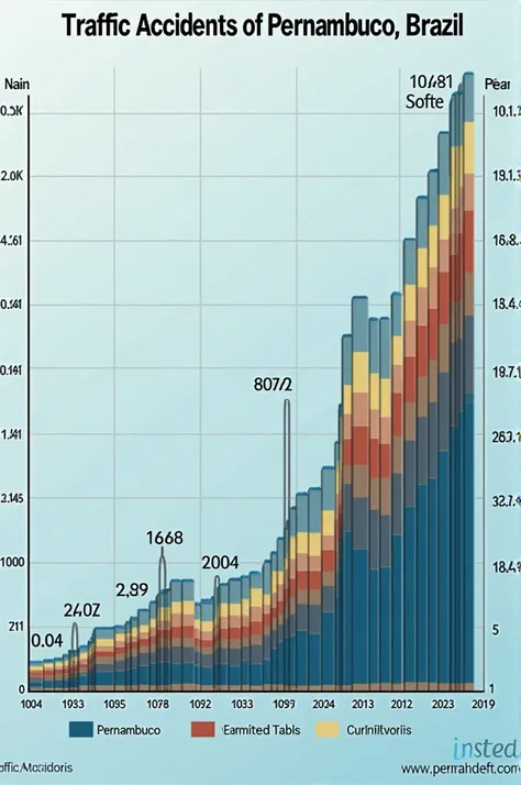 Make a graph of traffic accidents in Pernambuco in the years 2023 and 2024
