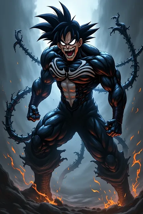 I need a fusion between Goku and Venom for a manga tattoo idea 