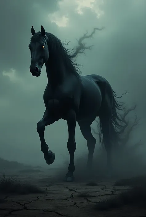 A black 8-legged horse with a dark aura 