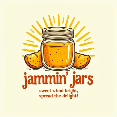 a logo for a mango jam small business with the motto "Jammin Jars: Sweet and Bright, Spread the Delight!"