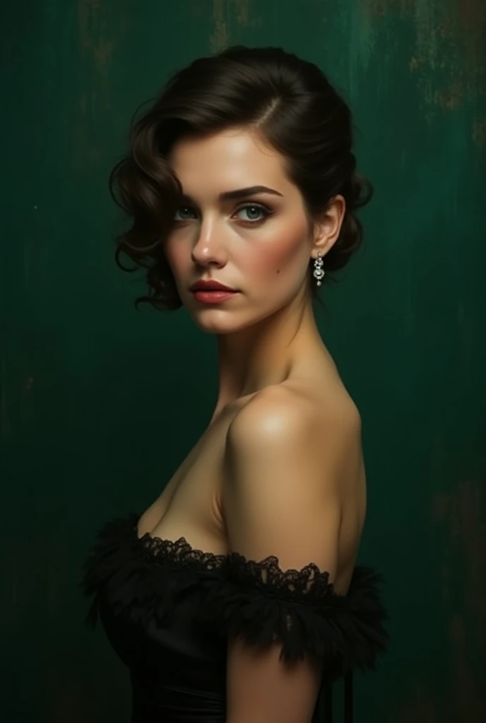 Decadent Young Woman | Woman Portrait | Vintage Wall Art | Emerald Green Art | After the Dance | Moody Wall Decor 