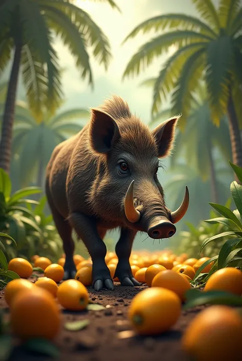 boar and mangoes In one frame realistic hd quality 4k.