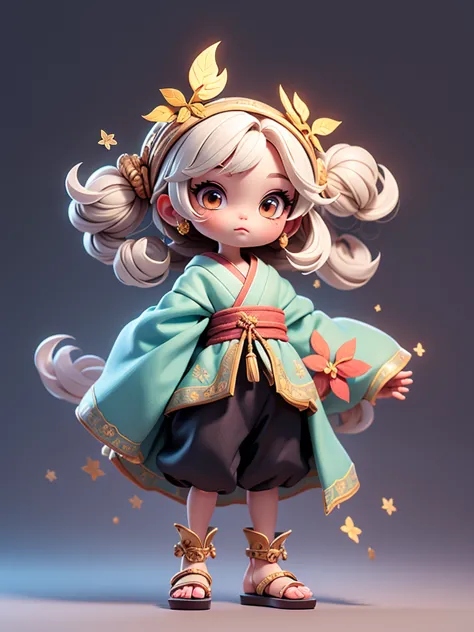 create a chibi onmyoji image , alone， simple background ，a small, simple hair , big head, japanese onmyoji.  the transparent bod...