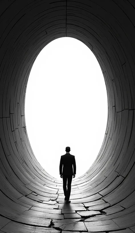 (masterpiece:1.2,EXCEPTIONAL QUALITY ,Mirror finish,  cinematic experience  , Best illustrations :2.0,Super detailed.2.0),8k,wallpaper,( A man in a suit walks through a twisted round tube:2.0),(A different dimensional portal opens at the end of the tube :2...