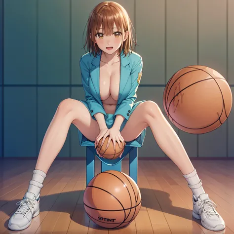 Full Body Shot,(masterpiece:1.2), Best Quality,((((High resolution)))), unity 8k wallpaper, (shape:0.8), ((((Highly detailed face)))), Perfect lighting, (((Extremely detailed CG))), One girl, bangs,((Light blue blazer)),(((Lower body naked))), Brown eyes, ...