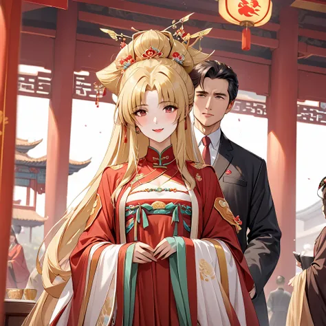  The woman who is a member of the Chinese Communist Party is a beautiful blonde Fate Testarossa, wears the gorgeous Han costume of the Chinese Communist Party members gorgeous ancient Chinese empress, pledges absolute loyalty and love to a great Chinese Co...