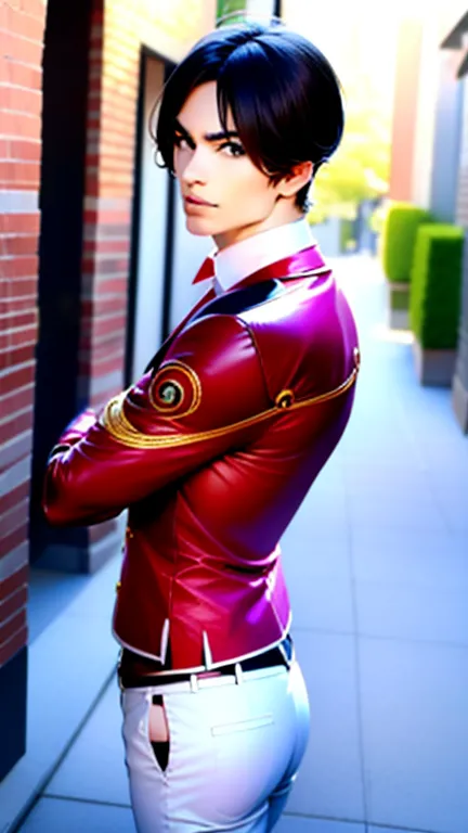 ( Best Quality ), ( Best Quality ), (Overall view) ( Best Quality)( Best Quality)(Overall view) ,Back Alley,  Japanese with a cool and handsome face ,Beautiful young 18 years old ,  handsome idol , Sentai Hero, 光沢のあるSentai Heroスーツ,  toned and muscular , Ta...