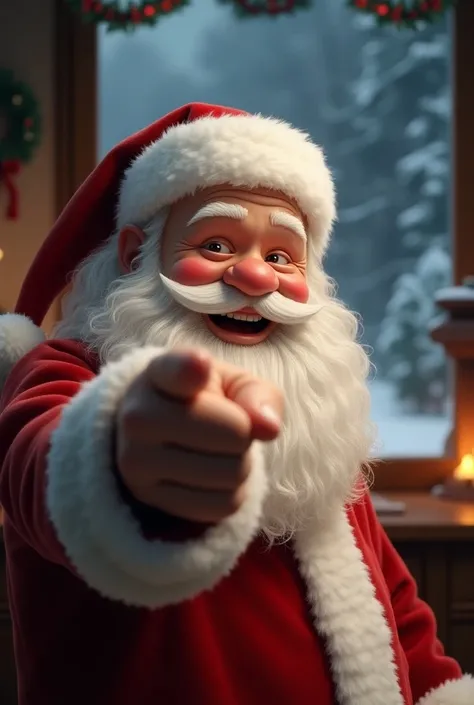 Santa Claus pointing at the camera, with a big smile, happy,  photorealistic , 4K