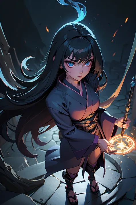 Best quality, masterpiece, high quality, detailed beautiful face, (detailed beautiful eyes), full-body shot, Tsukuyomi, nihonshinwa, Japanese, woman, dark magician, shadowy atmosphere, mysterious aura, ethereal glow, darkness, RPG game character, standing ...