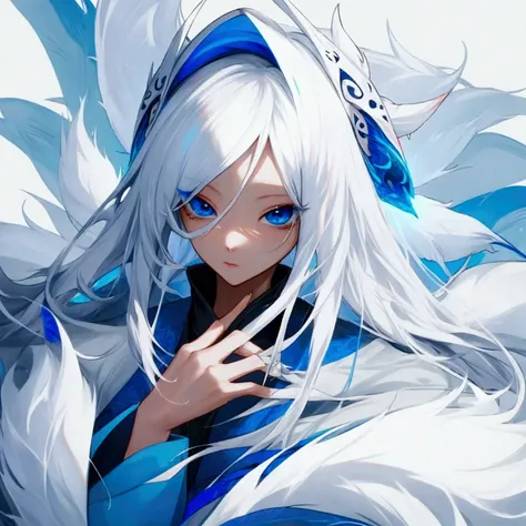  white hair, blue eyes,Gumiho