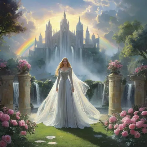 In the royal garden, Princess Elowen stood resolutely at the edge of a grand marble fountain, her back turned to the familiar world she had always known. Her long white hair flowed down her back like a silken waterfall, shimmering in the fading light of th...