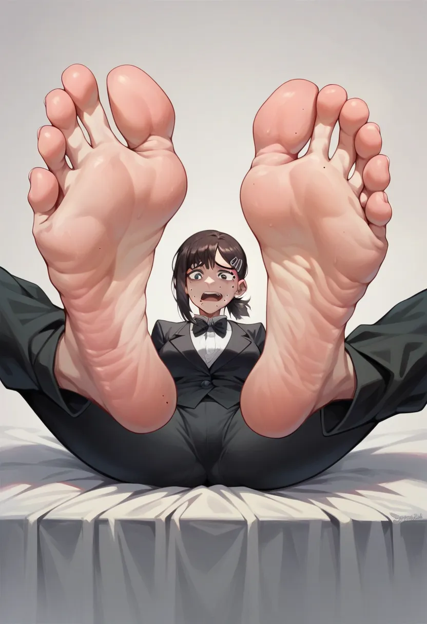 (masterpiece) (best quality) (detailed) (8k) (sharp focus), woman,  higashiyama kobeni,feet, soles,spread legs, show sole,feet f...