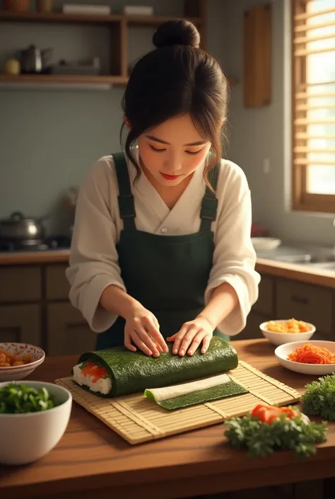 Woman making gimbap