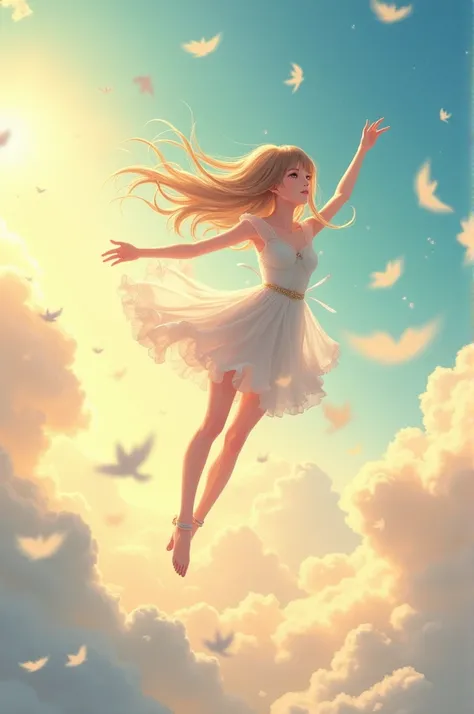 An anime angle girl flying